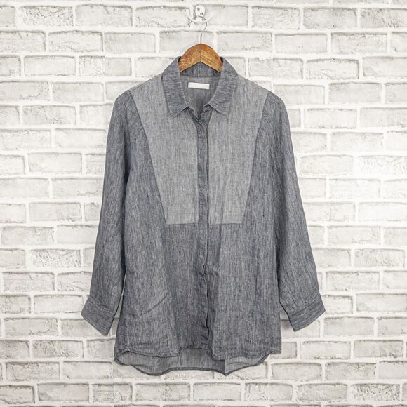 ATEA OCEANIE size 36 Chambray Button up Shirt in Gray bib front - Picture 6 of 8